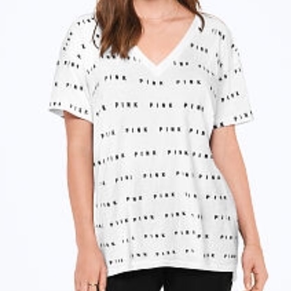 PINK Victoria's Secret Tops - $13today‼️NEW PINk logo shirt short sleeve white